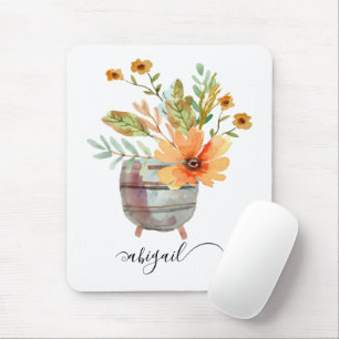 Sunrise Blush Watercolor Floral Custom Name Muismat