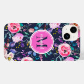 Sunrise Boho Floral Pink en Navy Monogram Case-Mate iPhone Case (Achterkant (horizontaal))