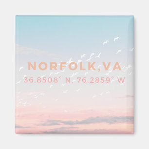 Sunrise Button Magnet - Coördinaten van Norfolk, V Magneet