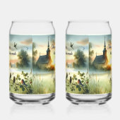 Sunrise Church with Birds in Misty Meadow (Gauche)