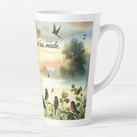 Sunrise Church with Birds in Misty Meadow Latte Mok (Rechts)