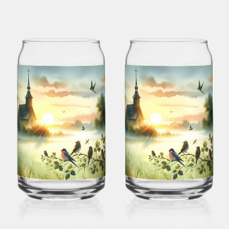 Sunrise Church with Birds in Misty Meadow No Verse