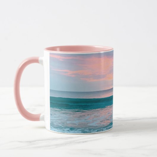 Sunrise de plage côtière bleu rose vert pâle tasse (Gauche)