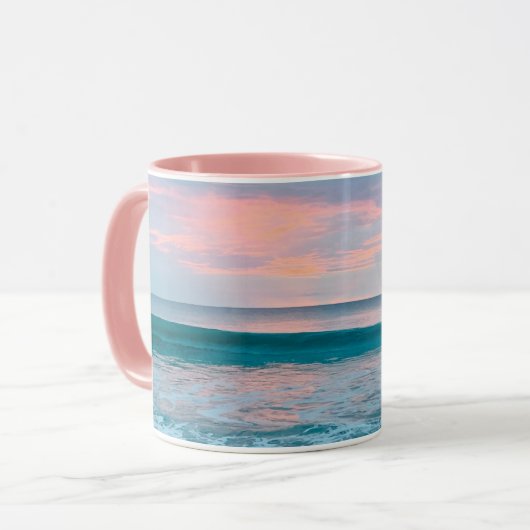 Sunrise de plage côtière bleu rose vert pâle tasse (Devant gauche)