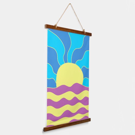 Sunrise en Waves Abstracte kunst Hangend Wandkleed (Gebogen)