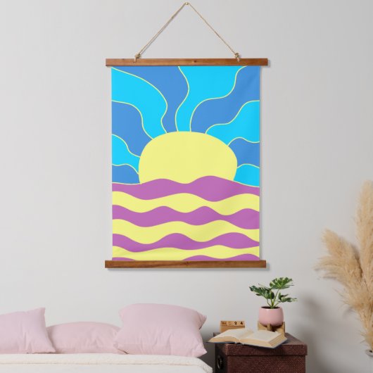 Sunrise en Waves Abstracte kunst Hangend Wandkleed (Slaapkamer)