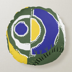 Sunrise Etnische Cirkel - Geel Groen Wit Blauw Rond Kussen