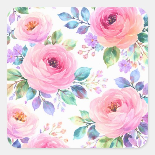 Sunrise Floral Boho Custom Name Design Vierkante Sticker (Voorkant)