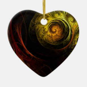 Sunrise Floral Red Abstract Art Heart Ornament