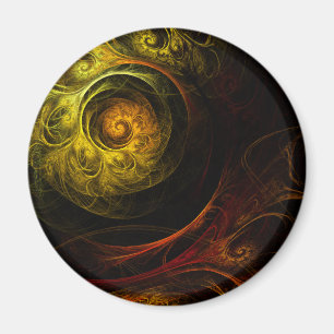 Sunrise Floral Red Abstract Art Round Magnet Magneet