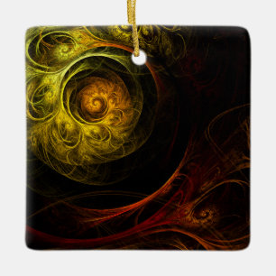Sunrise Floral Red Abstract Art Square Ornament