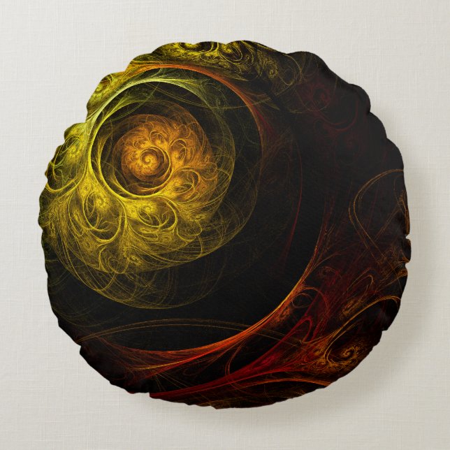 Sunrise Floral Rouge Abstrait Art Round Coussin (Devant)