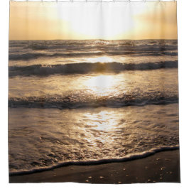 Sunrise Glow Beach Ocean Uitzicht Foto Douchegordijn