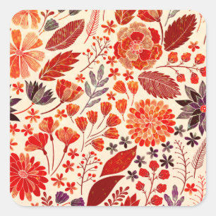 Sunrise Gold Herfst Floral Leaves Garden Vierkante Sticker