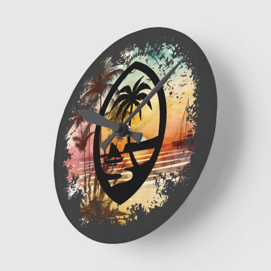 Sunrise Guam Seal Acrylprint Triptych Ronde Klok (Hoek)