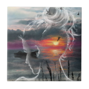 Sunrise Lady - Natuur - Origineel Kunstschilder Tegeltje