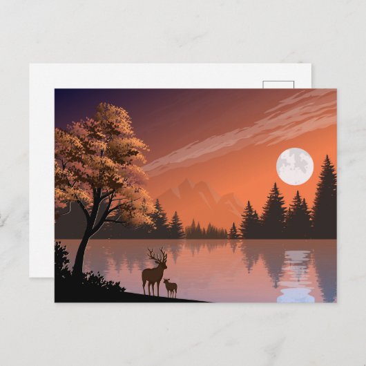 Sunrise Landschap met meer en herten-51207 Aankondigingskaart (Voorkant / Achterkant)