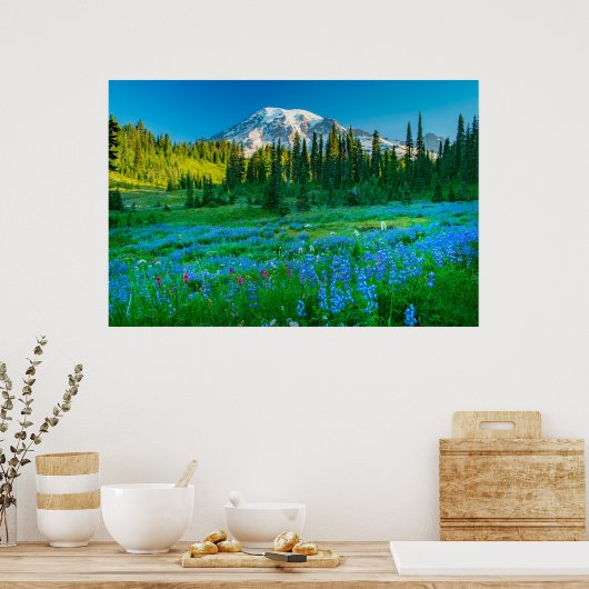 Sunrise Lupine en Mount Rainer Poster (Keuken)