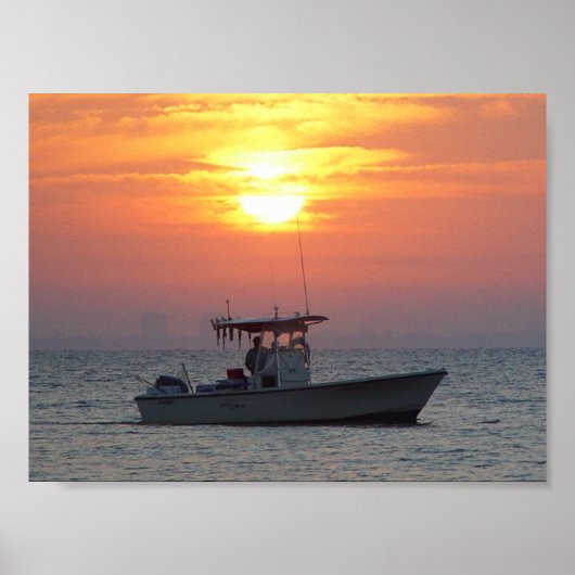 Sunrise met boot op Sanibel Island Poster (Voorkant)
