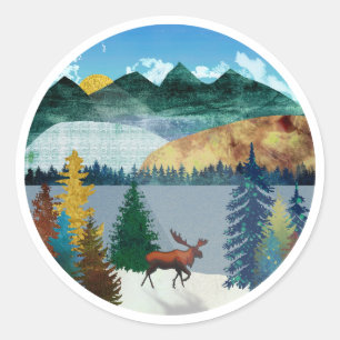 Sunrise Moose Ronde Sticker
