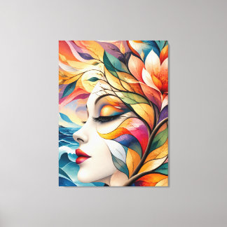 Sunrise Mosaic Female Portrait Canvas Afdruk