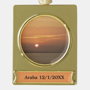 Sunrise over Aruba I Caribbean Seascape Verguld Banner Ornament
