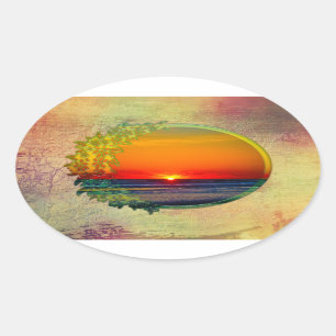 Sunrise Over Atlantic Oval met bloemen Ovale Sticker