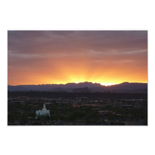 Sunrise over het landschap St. George Utah Foto Afdruk (Voorkant)