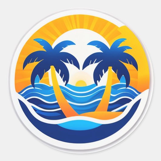 Sunrise Over Ocean Waves Emblem Ronde Sticker (Voorkant)