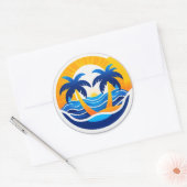 Sunrise Over Ocean Waves Emblem Ronde Sticker (Envelop)