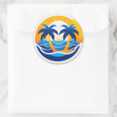 Sunrise Over Ocean Waves Emblem Ronde Sticker (Tas)