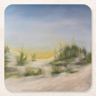 Sunrise Over Sand Dunes, Original Oil Painting Vierkante Kartonnen Onderzetter