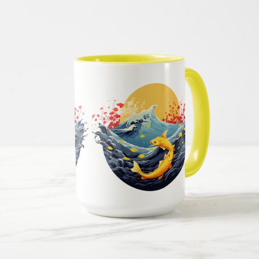 "Sunrise Over Waves : Koi Edition Mug (Devant droit)