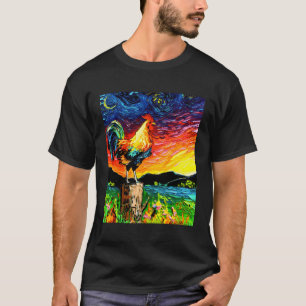 Sunrise Rooster Sterrennacht Boerderij Landschap v T-shirt