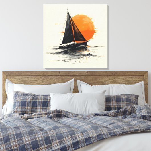 Sunrise Sailboat Silhouette Sketch Canvas Afdruk (Insitu (Slaapkamer))