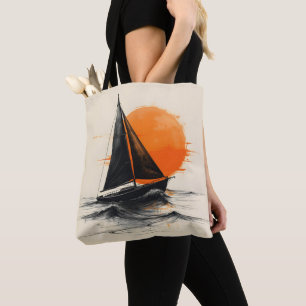 Sunrise Sailboat Silhouette Sketch Draagtas