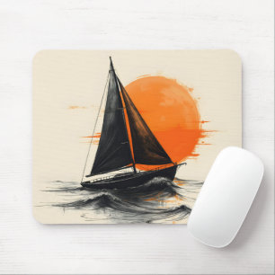 Sunrise Sailboat Silhouette Sketch Muismat