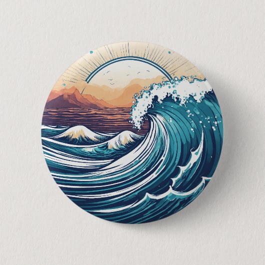 Sunrise Seashore: Kustvlakken Collecties Ronde Button 5,7 Cm (Voorkant)