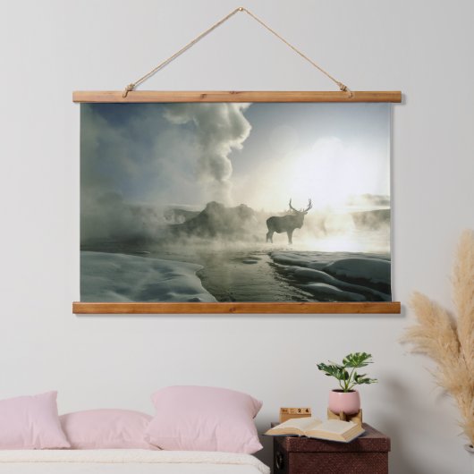 Sunrise Silhouette van Elk bij Castle Geyser Hangend Wandkleed (Slaapkamer)