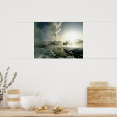 Sunrise Silhouette van Elk bij Castle Geyser Poster (Keuken)