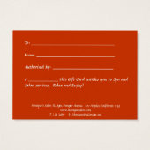 Sunrise Spa salon certificat cadeau (Dos)