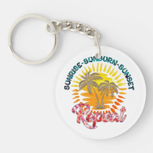 Sunrise-Sunburn-Sunset-Repeat | Gouden palmbomen Sleutelhanger (Voorkant)