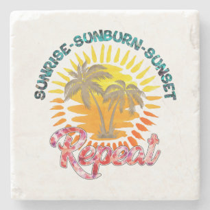 Sunrise-Sunburn-Sunset-Repeat   Gouden palmbomen Stenen Onderzetter