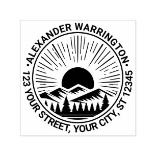 Sunrise Sunset Behind Mountains Naam Retn Adres Zelfinktende Stempel