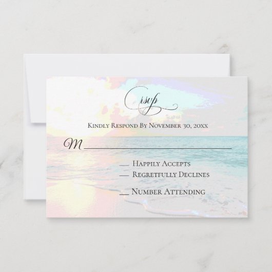 *~* Sunrise Sunset Zee Ocean - Beach Wedding RSVP (Voorkant)