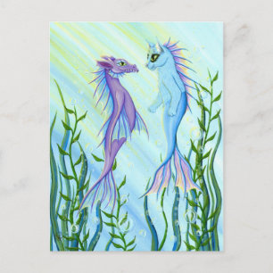 Sunrise Swim Zee Dragon & Mermaid Cat Art Briefkaa Briefkaart