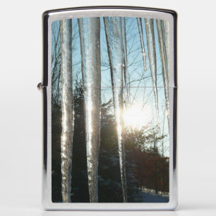 Sunrise Through Icicles Winter Natuur Fotografie