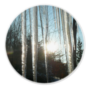 Sunrise Through Icicles Winter Natuur Fotografie Keramische Knop