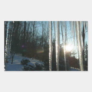 Sunrise Through Icicles Winter Natuur Fotografie Rechthoekige Sticker
