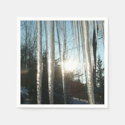 Sunrise Through Icicles Winter Natuur Fotografie Servetten (Voorkant)